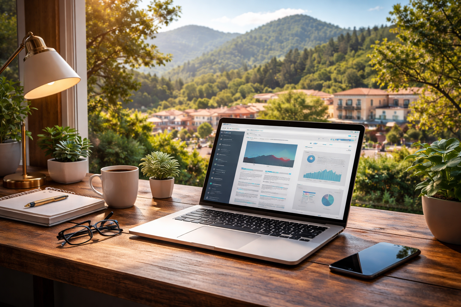 web design on computer overlooking Marin County